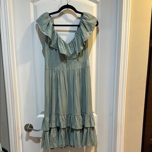 Calvin Klein Green Ruffled Tiered Midi Sundress